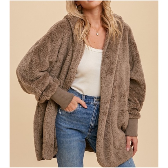 Jackets & Blazers - Cozy Open Front Pocket Hoodie Oversized Cardigan